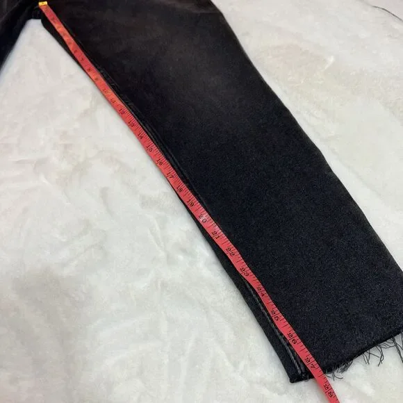 Re/Done 70s Stove Pipe High Rise Jeans Black Ankle Raw Hem NWT Sz 32 / 14 - Picture 15 of 16